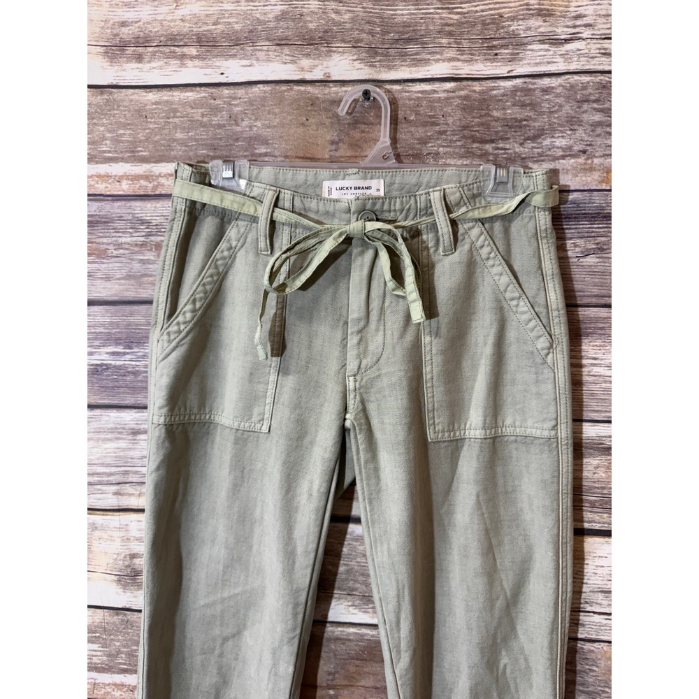Lucky Brand Mid Rise Utility Straight Leg Pants Women 0 25 Olive Green Belted - Picture 7 of 13